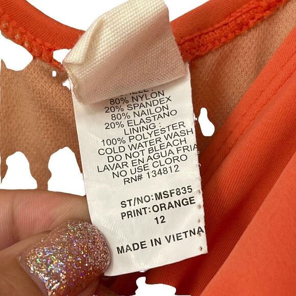 Marina West One Piece Swimsuit Tangerine Orange Ruched V Neck Size 12 Swim Wear - Picture 7 of 10
